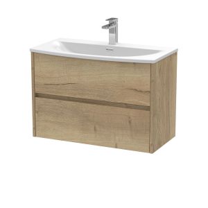800mm Wall Hung 2 Drawer Unit & Basin 4 - Nuie HAV806G Oak, Oak colour ,image 1