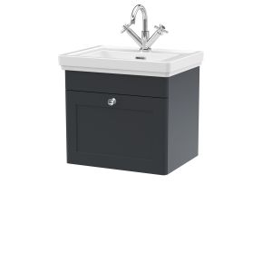 500mm Wall Hung 1-Drawer Vanity & Basin 1TH - Nuie CLC1491A Black, Black colour ,image 1