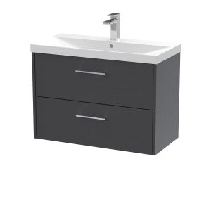 800mm Wall Hung 2 Drawer Vanity & Basin 3 - Hudson Reed JNU2226D Grey, Grey colour ,image 1