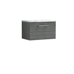 600mm Wall Hung 1-Drawer Vanity & Laminate Worktop - Nuie ARN522LCM Grey, Grey colour ,image 1