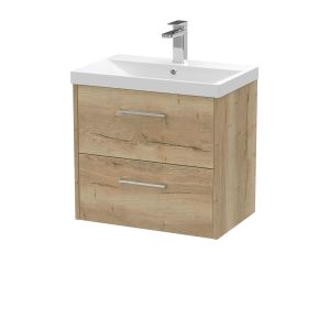 600mm Wall Hung 2 Drawer Vanity & Basin 3 - Hudson Reed JNU1824D Oak, Oak colour ,image 1