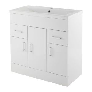 800mm Floor Standing Cabinet & Minimalist Basin - Nuie VTMW800 Gloss White, White colour ,image 1