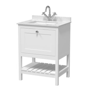 600mm Floor Standing Vanity & Marble Top 1TH - Hudson Reed BEX125WS1 White, White colour ,image 1