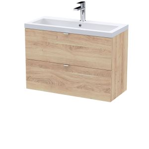 800mm Wall Hung 2-Drawer Unit & Basin - Hudson Reed CBI3031A Oak