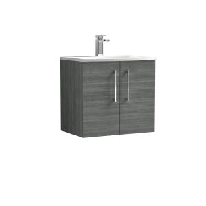 600mm Wall Hung 2 Door Vanity & Basin 4 - Nuie ARN523G Grey, Grey colour ,image 1