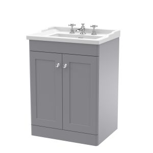 600mm Floor Standing 2 Door Vanity & Basin 3TH - Nuie CLC225G Grey, Grey colour ,image 1