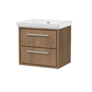 600mm Wall Hung 2-Drawer Vanity with Basin - 0 Tap Hole - Hudson Reed LIL2724H Oak, Oak colour ,image 1
