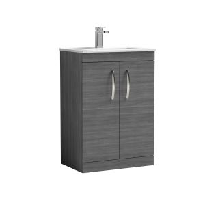 600mm Floor Standing Vanity With Basin 2 - Nuie ATH025B Anthracite Woodgrain, Brown/Grey colour ,image 1