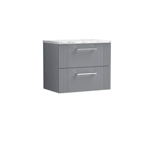 600 Wall Hung 2-Drawer Vanity & Laminate Worktop - Nuie DPF293LCM Grey, Grey colour ,image 1