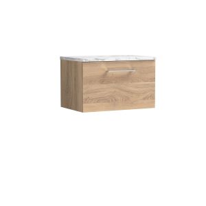 600mm Wall Hung 1-Drawer Vanity & Laminate Worktop - Nuie ARN3022LCM Oak, Oak colour ,image 1