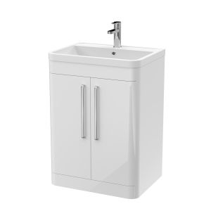 600mm Floor Standing 2 Door Vanity & Polymarble Basin - Nuie FPA010 White, White colour ,image 1