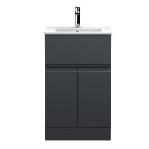 500mm Floor Standing 2 Door/Drawer Vanity & Basin 2 - Hudson Reed URB1401B Black, Black colour ,image 1