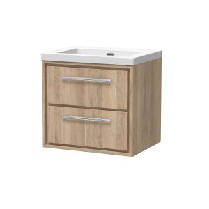 600mm Wall Hung 2-Drawer Vanity with Basin - 0 Tap Hole - Hudson Reed LIL3024K Oak, Oak colour ,image 1