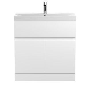 800mm Floor Standing 2-Door Vanity Unit & Basin 3 - Hudson Reed URB105D Satin White, White colour ,image 1