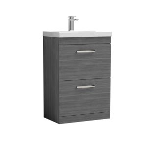 600mm Floor Standing Vanity With Basin 1 - Nuie ATH032A Anthracite Woodgrain, Brown/Grey colour ,image 1