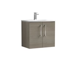 600mm Wall Hung 2 Door Vanity & Basin 4 - Nuie ARN2523G Oak, Oak colour ,image 1