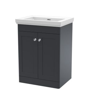 600mm Floor Standing 2 Door Vanity & Basin 0TH - Nuie CLC1425H Black, Black colour ,image 1
