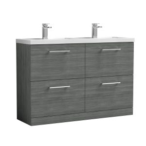 1200mm Floor Standing 4 Drawer Vanity & Double Basin - Nuie ARN533C Grey, Grey colour ,image 1