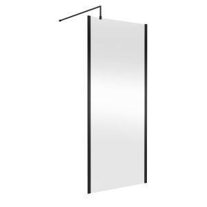 900mm Outer Framed Wetroom Screen with Support Bar - Hudson Reed WRSOBP90 Matt Black, Black colour ,image 1
