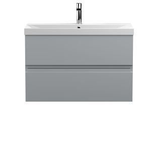 800mm Wall Hung 2-Drawer Vanity Unit & Basin 3 - Hudson Reed URB206D Satin Grey, Grey colour ,image 1