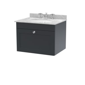 600mm Wall Hung 1 Drawer Vanity & Marble Top 3TH - Nuie CLC1494GR3 Black, Black colour ,image 1