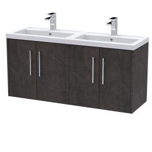 1200mm Wall Hung 4 Door Vanity & Double Basin - Hudson Reed JNU2623C Brown, Brown colour ,image 1