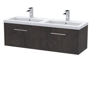 1200mm Wall Hung 2 Drawer Vanity & Double Basin - Hudson Reed JNU2622C Brown, Brown colour ,image 1