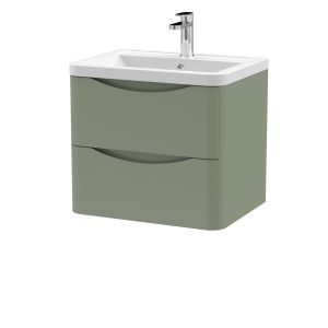 600mm Wall Hung 2 Drawer Vanity & Ceramic Basin - Nuie LUN802A Green, Green colour ,image 1