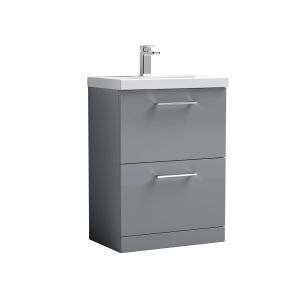 600mm Floor Standing 2 Drawer Vanity & Basin 1 - Nuie ARN2233A Grey, Grey colour ,image 1