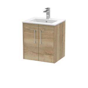 500mm Wall Hung 2 Door Vanity & Basin 2 - Hudson Reed JNU1821B Oak, Oak colour ,image 1
