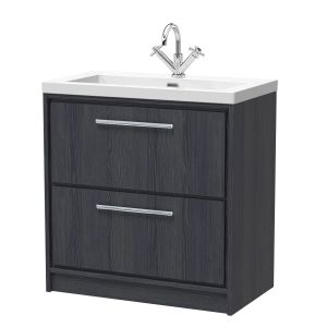800mm Floor Standing 2-Drawer Vanity with Basin - 1 Tap Hole - Hudson Reed LIL2235L Grey, Grey colour ,image 1