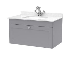 800mm Wall Hung 1 Drawer Vanity & Marble Top 1TH - Nuie CLC296WS1 Grey, Grey colour ,image 1