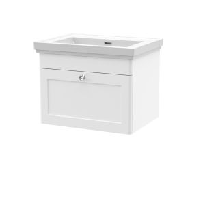 600mm Wall Hung 1 Drawer Vanity & Basin 0TH - Nuie CLC194H White, White colour ,image 1