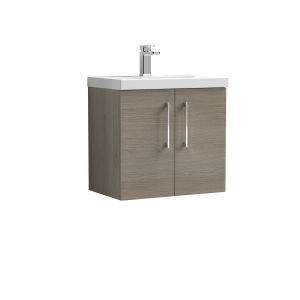 600mm Wall Hung 2 Door Vanity & Basin 3 - Nuie ARN2523D Oak, Oak colour ,image 1