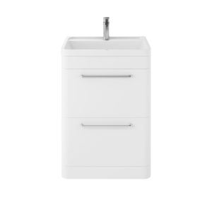 Floor Standing 600mm Cabinet & Basin - Hudson Reed SOL101 Pure White, White colour ,image 1
