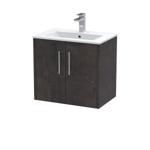 600mm Wall Hung 2 Door Vanity & Basin 2 - Hudson Reed JNU2623B Brown, Brown colour ,image 1