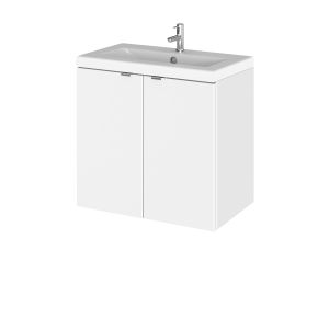 600mm Vanity Unit & Ceramic Basin - Hudson Reed CBI136A Gloss White, White colour ,image 1