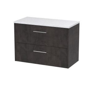 800mm Wall Hung 2 Drawer Vanity & Worktop - Hudson Reed JNU2626LSW Brown, Brown colour ,image 1
