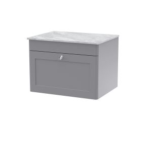 600mm Wall Hung 1-Drawer Vanity with Marble Top - Nuie CLC294GMT Grey, Grey colour ,image 1