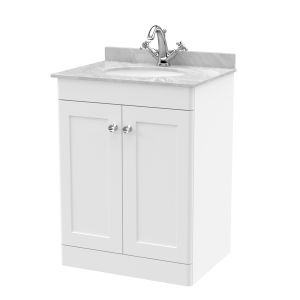 600mm Floor Standing 2 Door Vanity & Marble Top 1TH - Nuie CLC125GR1 White, White colour ,image 1
