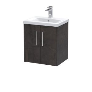 500mm Wall Hung 2 Door Vanity & Basin 1 - Hudson Reed JNU2621A Brown, Brown colour ,image 1