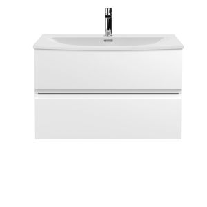 800mm Wall Hung 2 Drawer Vanity Unit & Basin 4 - Hudson Reed URB106G Satin White, White colour ,image 1