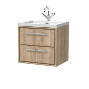 600mm Wall Hung 2-Drawer Vanity with Basin - 1 Tap Hole - Hudson Reed LIL3024L Oak, Oak colour ,image 1