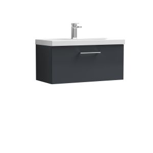 800mm Wall Hung 1 Drawer Vanity & Basin 3 - Nuie ARN1425D Black, Black colour ,image 1