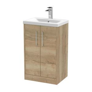 500mm Floor Standing 2 Door Vanity & Basin 1 - Hudson Reed JNU1801A Oak, Oak colour ,image 1