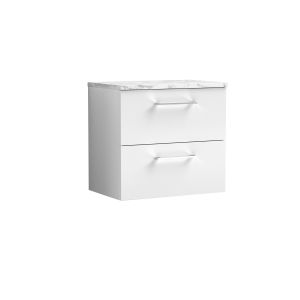 600mm Wall Hung 2-Drawer Vanity & Laminate Worktop - Nuie ARN124LCM White, White colour ,image 1
