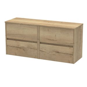 1200mm Wall Hung 4 Drawer Unit & Worktop - Nuie HAV804W2 Oak, Oak colour ,image 1