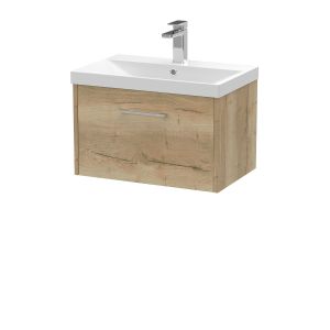 600mm Wall Hung Single Drawer Vanity & Basin 3 - Hudson Reed JNU1822D Oak, Oak colour ,image 1