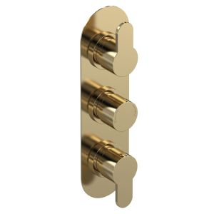 Triple Thermostatic Valve With Diverter - Nuie ARV8TR03 Brushed Brass, Brass colour ,image 1