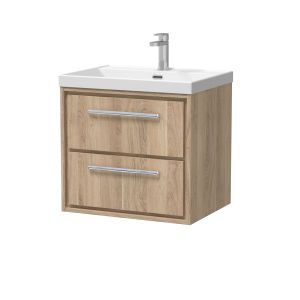 600mm Wall Hung 2-Drawer Vanity with Basin - 1 Tap Hole - Hudson Reed LIL3024E Oak, Oak colour ,image 1